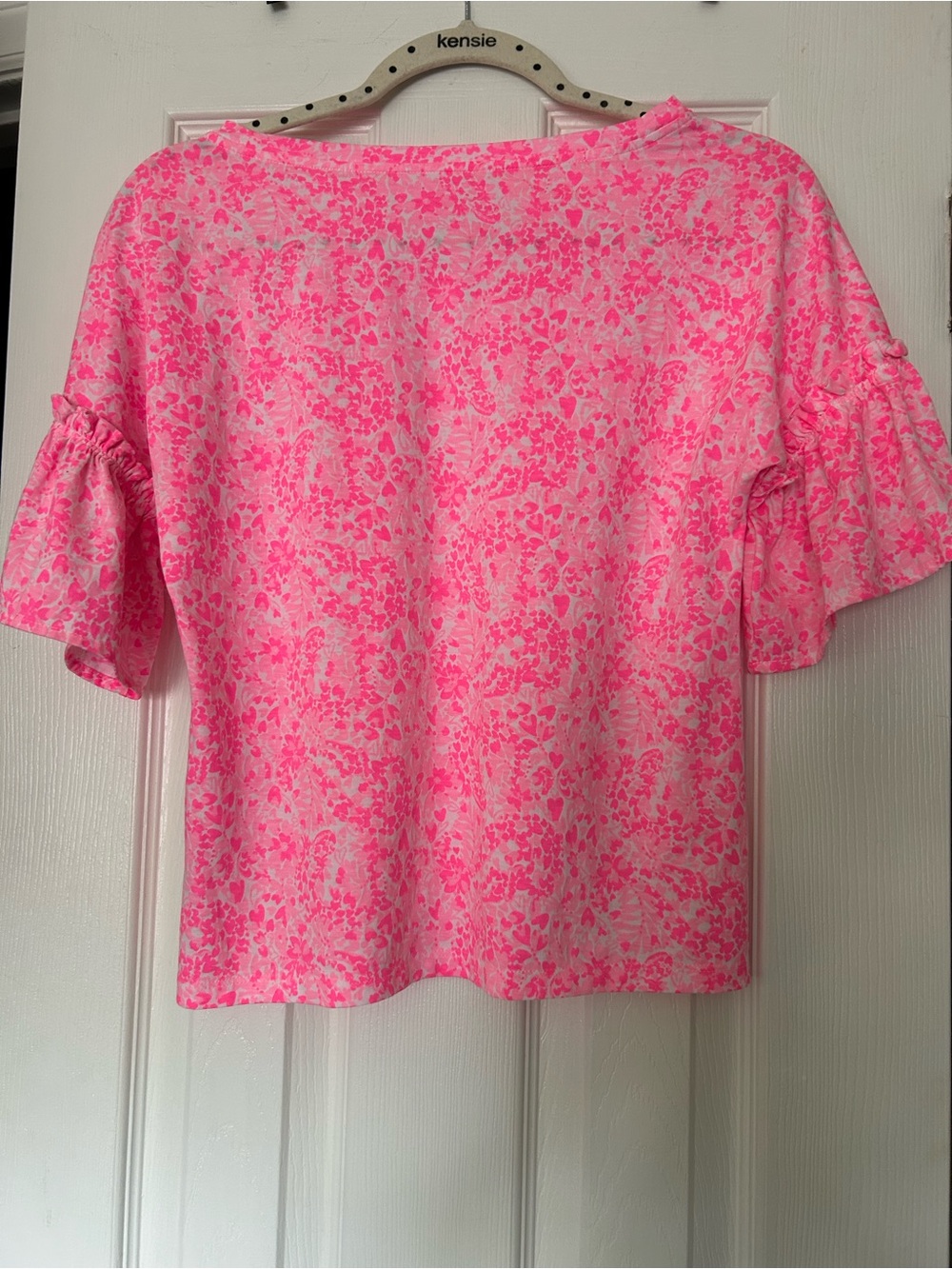 Lilly Pulitzer Neon Pink Floral Ruffle Sleeve Top